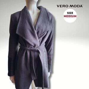 Vero Moda Grey Waterfall Wrap Coatigan | Tie Belt | Medium